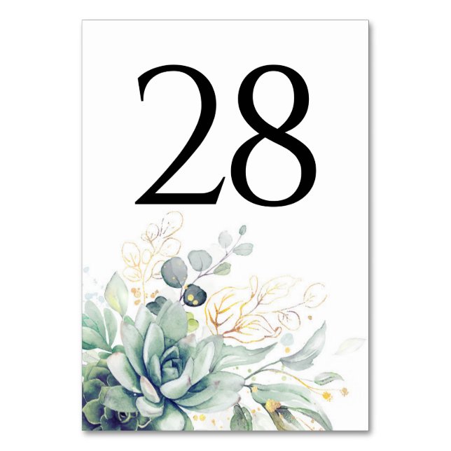 Succulents Greenery Table Number Cards (Front)