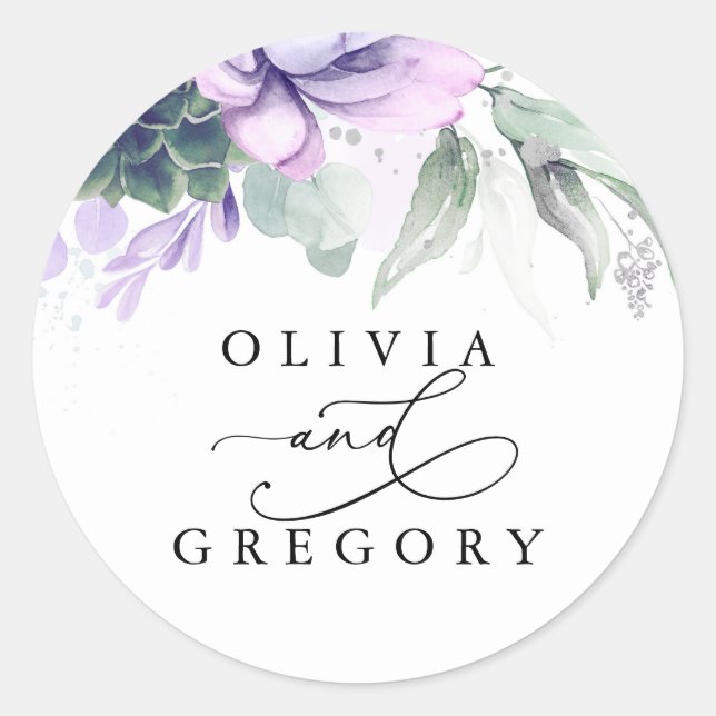 Succulents Greenery Wedding Classic Round Sticker (Front)