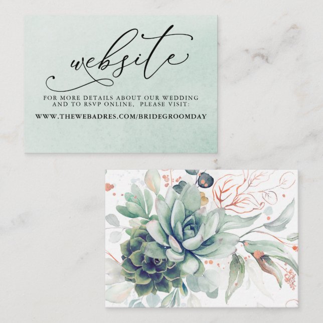 Succulents Greenery Wedding Website Card (Front/Back)