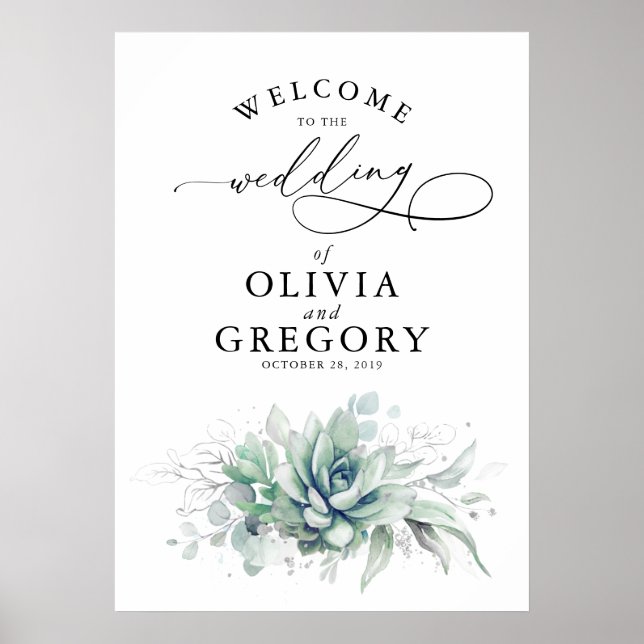 Succulents Greenery Wedding Welcome Poster (Front)
