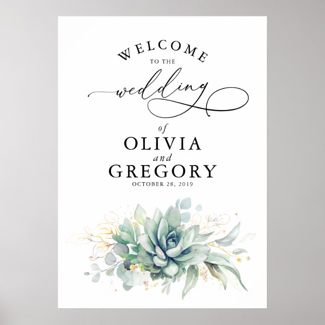Succulents Greenery Wedding Welcome Poster (Front)