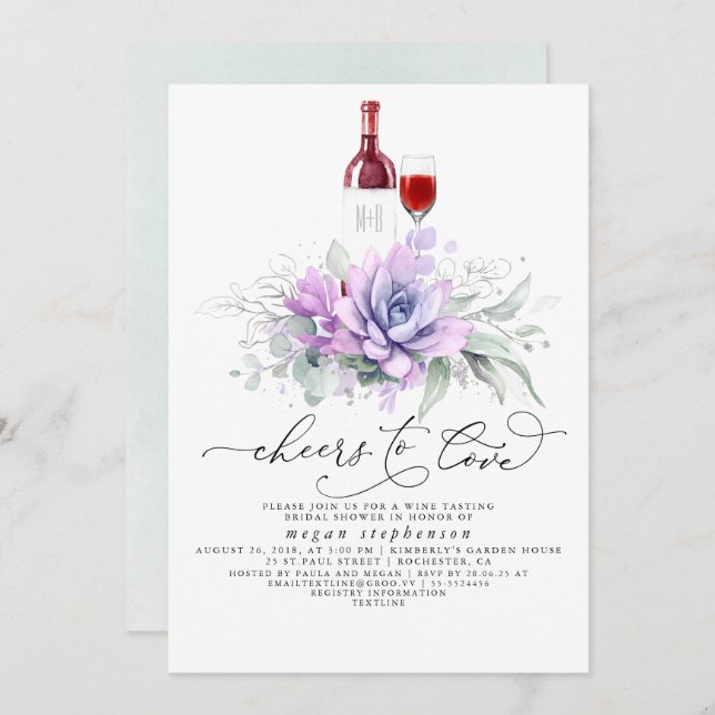 Succulents Greenery Wine Tasting Bridal Shower Invitation (Front/Back)
