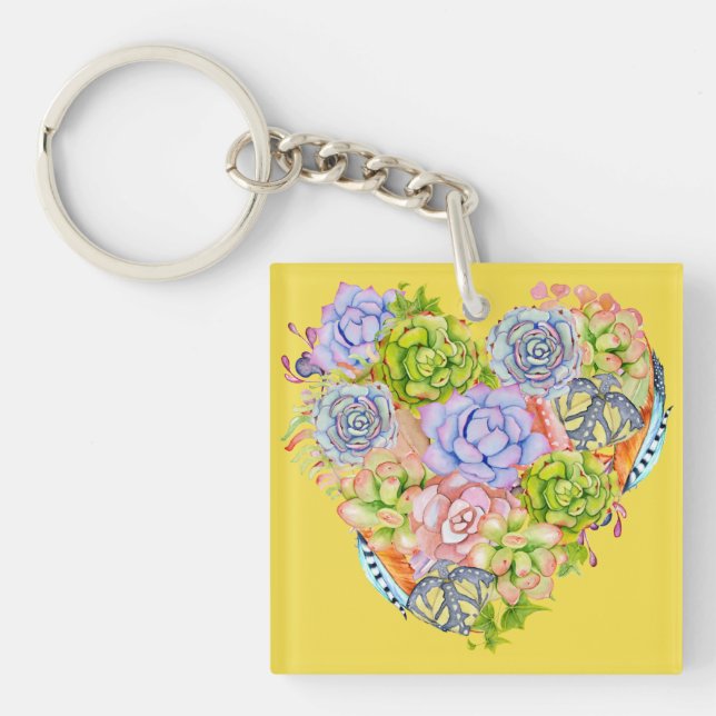 Succulents Heart Keychain (Front)