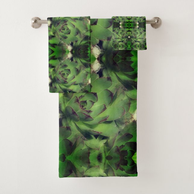 Succulents Hens And Chicks Abstract        Bath Towel Set (Insitu)