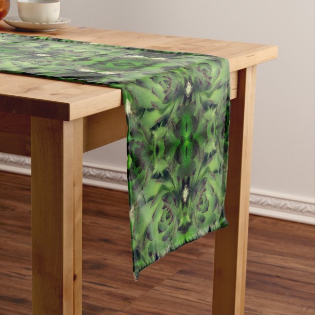 Succulents Hens And Chicks Abstract          Short Table Runner (In Situ)