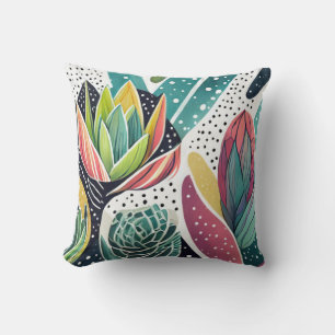 Succulents in green and pink throw pillow