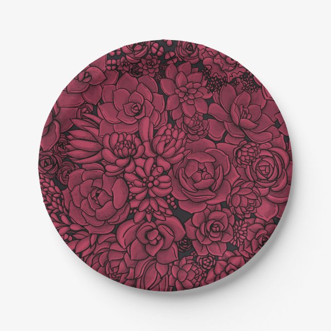 Succulents in Viva Magenta- Colour of the Year 202 Paper Plate (Front)