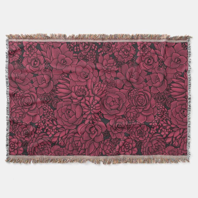 Succulents in Viva Magenta- Colour of the Year 202 Throw Blanket (Front)