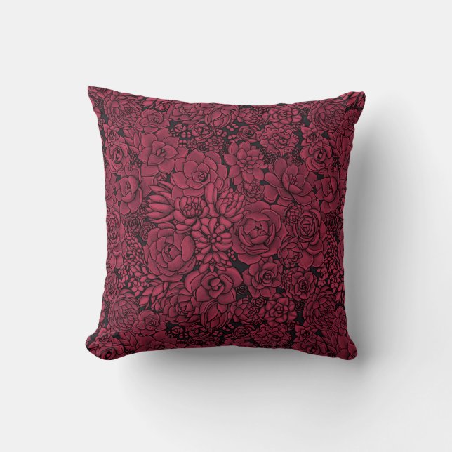 Succulents in Viva Magenta- Colour of the Year 202 Throw Pillow (Front)