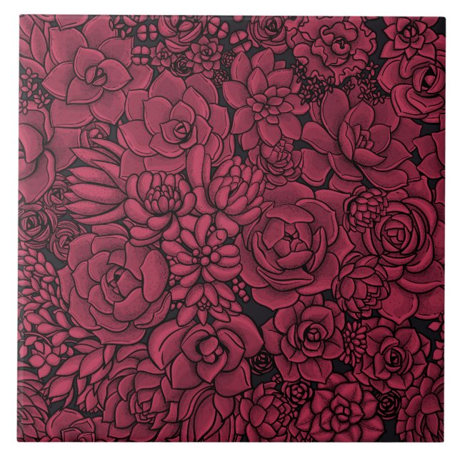 Succulents in Viva Magenta- Colour of the Year 202 Tile (Front)