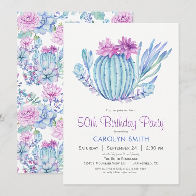 Succulents Invitation de fête d'anniversaire (Devant / Derrière)