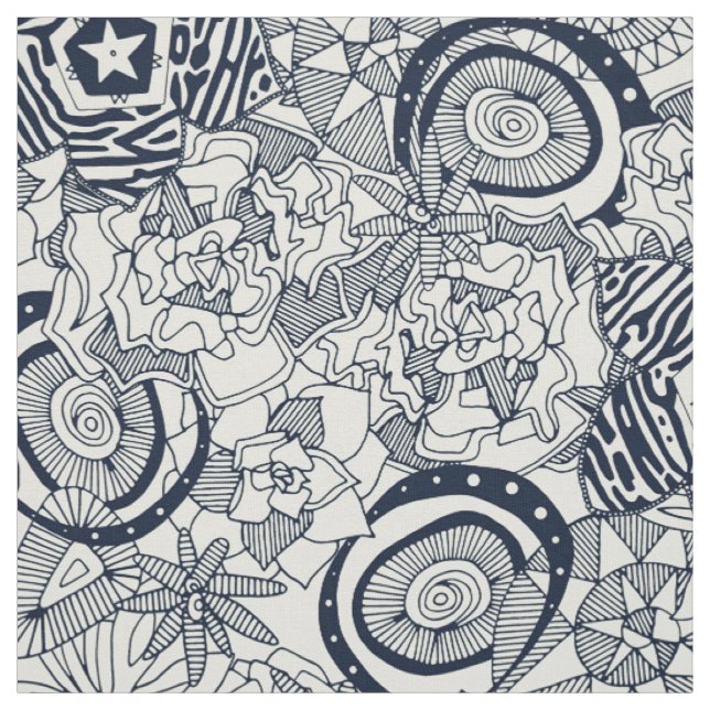 succulents ivory indigo fabric (Swatch)