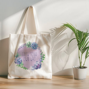 Succulents Keep Growing Aqua Green and Purple Tote Bag