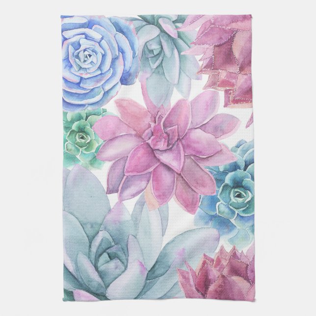 Succulents Modern Chic Fiesta Garden Floral White Kitchen Towel (Vertical)