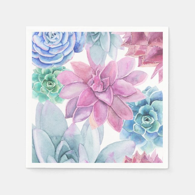 Succulents Modern Chic Marble Bridal Shower Fiesta Napkin (Front)