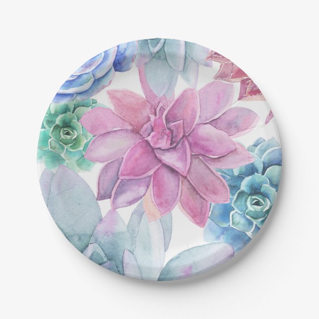 Succulents Modern Chic Marble Bridal Shower Fiesta Paper Plate (Front)