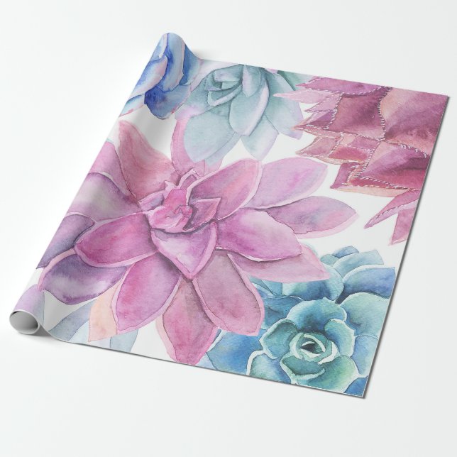 Succulents Modern Chic White Fiesta Garden Floral Wrapping Paper (Unrolled)