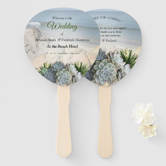 Succulents of Hues Pale Blues Hand Fan (Front and Back)