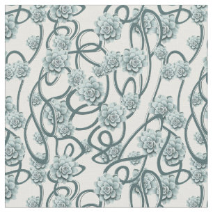 Succulents on a Modern white background Fabric