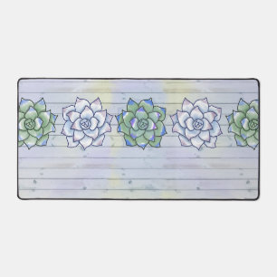 Succulents on Wood Plank Background Desk Mat