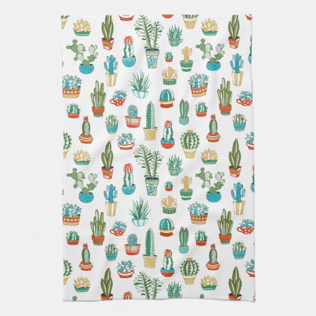 Succulents Pattern Kitchen Towel (Vertical)