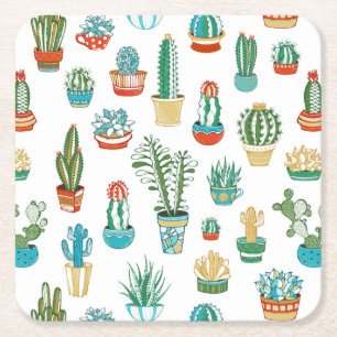 Succulents Pattern Square Paper Coaster