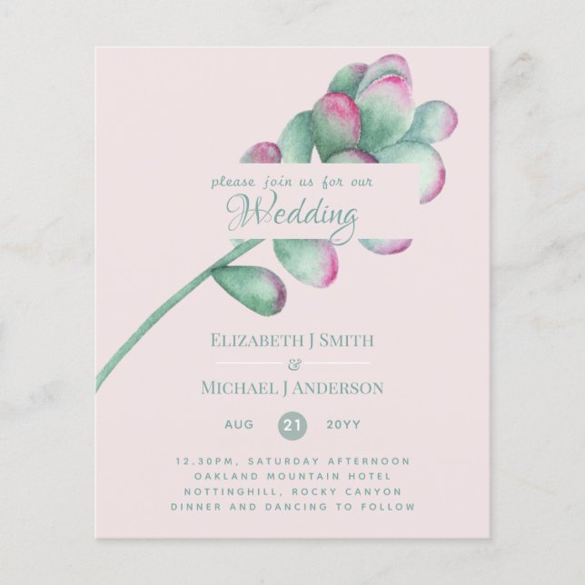 Succulents Pink Blush Mint Green Budget Wedding (Front)