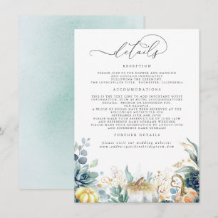 Succulents Pumpkins Gold Leaves Wedding Details En Enclosure Card