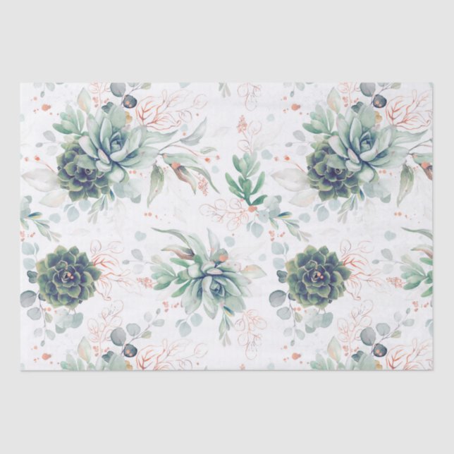 Succulents Rose Gold Eucalyptus Leaves Greenery Tissue Paper (Front)