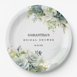 Succulents, roses and greenery Bridal Shower Paper Plate