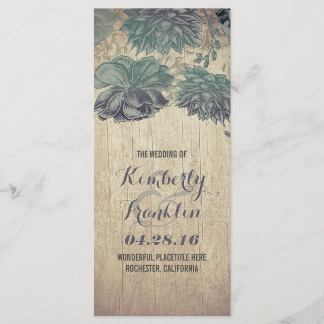 Succulents Rustic Wood Wedding Programs (Front)