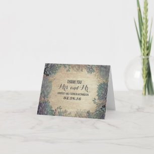 Succulents Rustic Wood Wedding Thank You Card