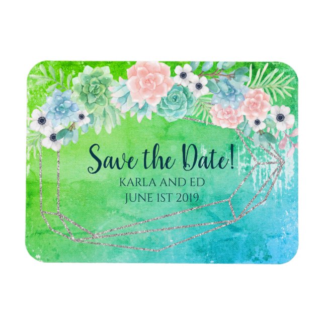 Succulents Save the Date Geometric Magnet (Horizontal)