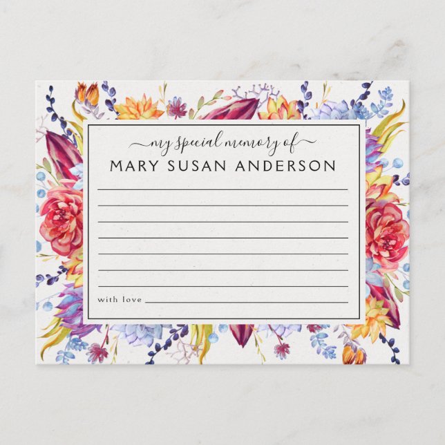 Succulents Share a Memory Funeral Attendance Card (Front)