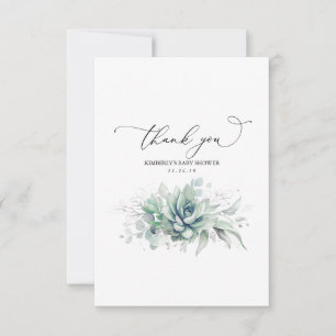 Succulents Silver Greenery Baby Shower Thank You Card