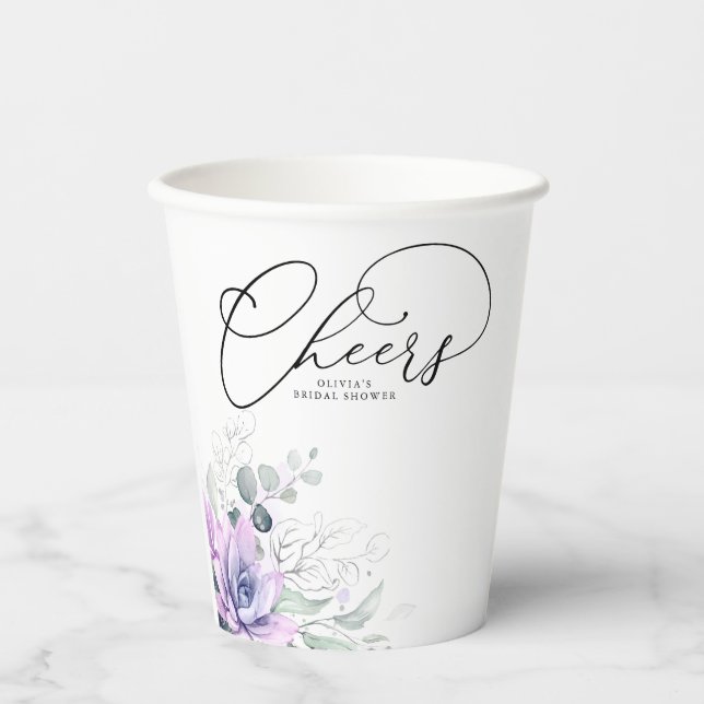 Succulents Silver Greenery Leaves Elegant Modern Paper Cups (Front)