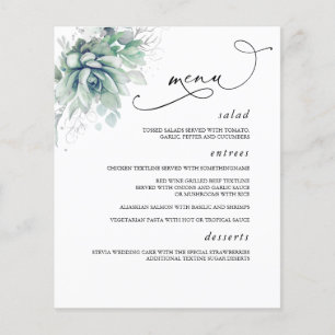 Succulents Silver Greenery Wedding Menu