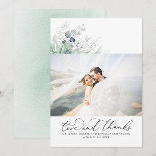 Succulents Silver Greenery Wedding Thank You Card