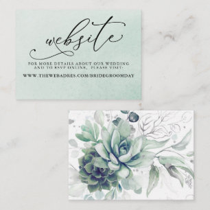 Succulents Silver Greenery Wedding Website Card