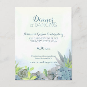 Succulents Steel Blue Wedding Watercolor Enclosure Card