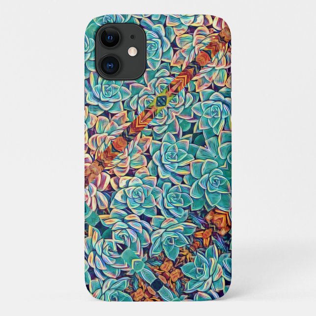 Succulents stylisés Pale Green iPhone 11 Coque (Dos)