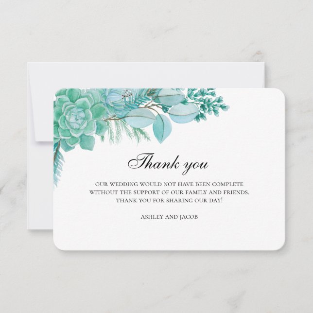 Succulents thank you. Mint wedding note. Botanical Thank You Card (Front)