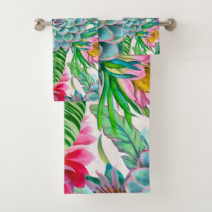 Succulents tropical garden bath towel set