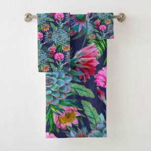 Succulents tropical garden bath towel set