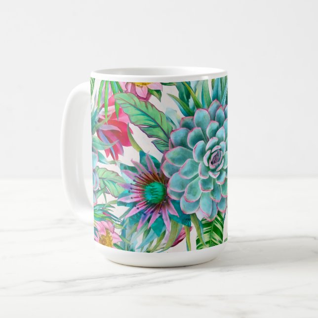 Succulents tropical garden coffee mug (Front Left)
