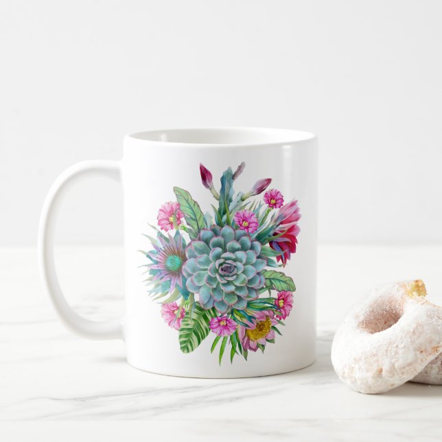 Succulents Tropical Garden  Coffee Mug (With Donut)