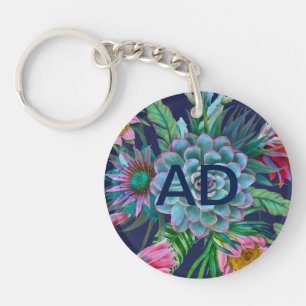 Succulents tropical garden keychain