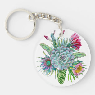 Succulents tropical garden keychain