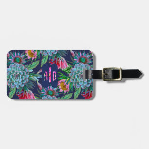Succulents tropical garden luggage tag