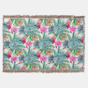 Succulents tropical garden throw blanket